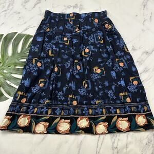 Sag Harbor Womens Vintage 90s Midi Skirt Size XL Blue Orange Floral Pleated